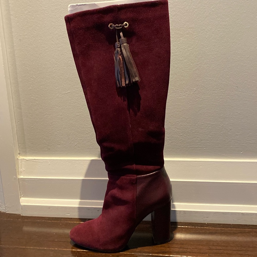 Burgundy Leather and Suede boots. Worn twice. Brand new condition